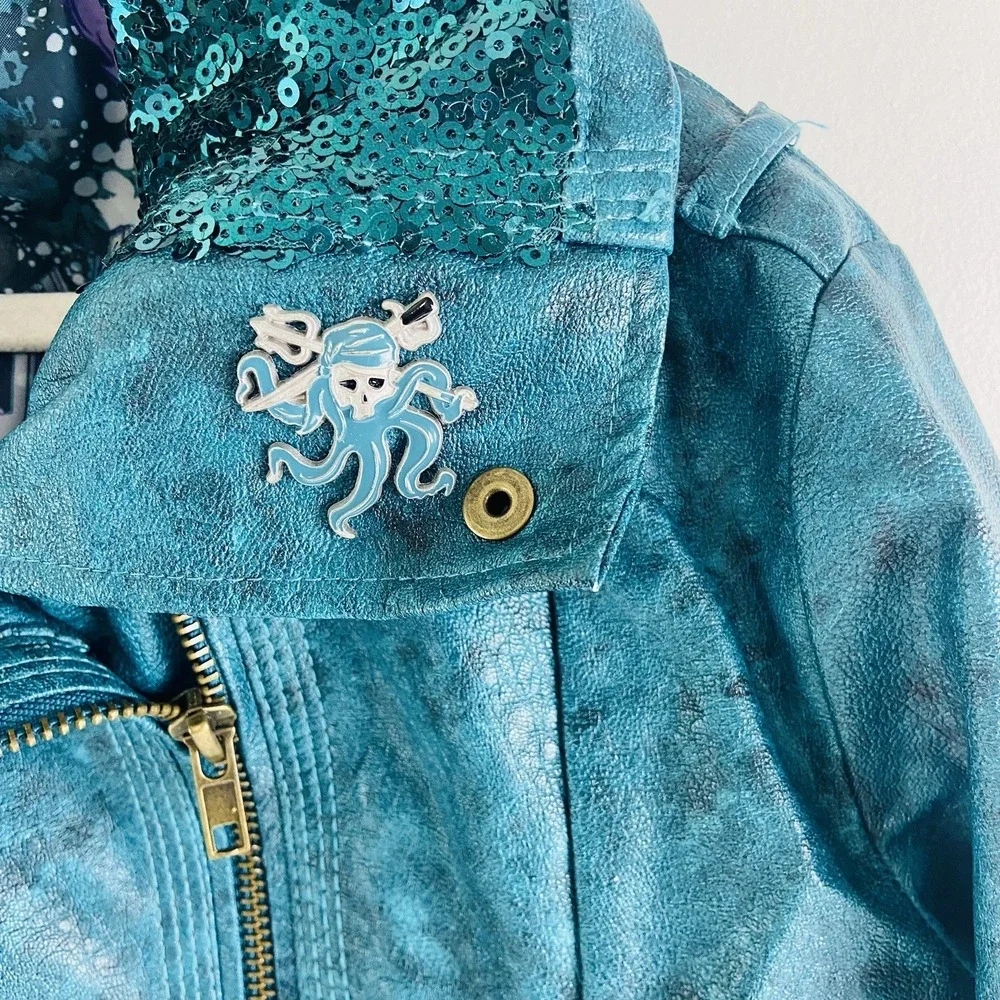 Disney DESCENDANTS Uma Jacket Girls 7/8 Teal Faux Leather Sequins Studs